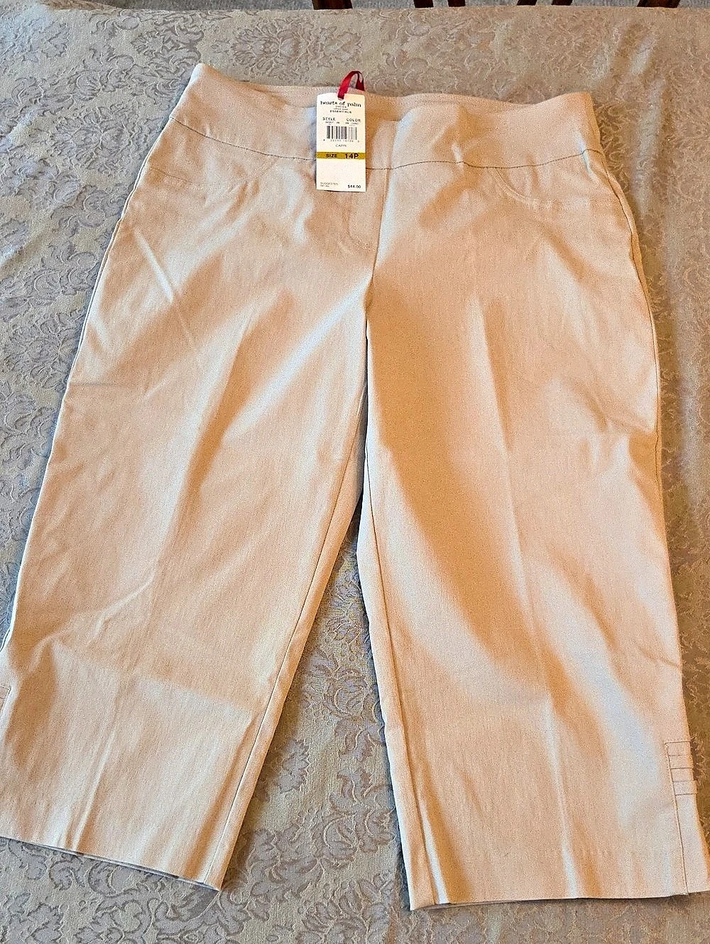 Hearts Of Palm Cotton Straight Leg Pants Size 14P NWT Cream
